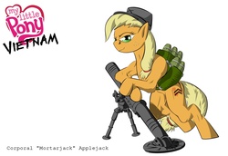 Size: 1600x1100 | Tagged: safe, artist:teddyhands, part of a set, applejack, earth pony, pony, g4, bomb, female, mortar, part of a series, simple background, solo, vietnam, vietnam war, vietnam war series, war, weapon