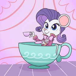 Size: 1000x1000 | Tagged: safe, artist:madmax, rarity, mouse, g4, alice in wonderland, bow, bowtie, clothes, disney, dormouse, female, jacket, mousified, rarimouse, solo, species swap, teacup