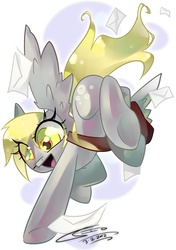 Size: 1000x1417 | Tagged: dead source, safe, artist:iopichio, derpy hooves, pegasus, pony, g4, bag, female, letter, mare, solo
