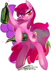 Size: 1000x1417 | Tagged: dead source, safe, artist:iopichio, berry punch, berryshine, earth pony, pony, g4, alcohol, bottle, female, mare, simple background, solo, that pony sure does love alcohol, white background