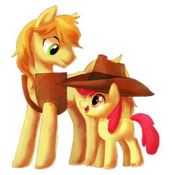 Size: 648x662 | Tagged: safe, artist:nyonhyon, apple bloom, braeburn, earth pony, pony, g4, female, filly, foal, male, simple background, stallion, transparent background