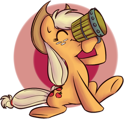 Size: 500x482 | Tagged: safe, artist:php27, artist:rustydooks, applejack, earth pony, pony, g4, abstract background, cider, cute, drinking, female, jackabetes, sitting, solo
