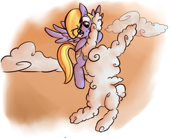 Size: 1138x916 | Tagged: safe, artist:jessy, artist:rustydooks, cloud kicker, pegasus, pony, rabbit, g4, cloud, cloudy, female, flying, mare, sculpture, solo