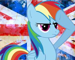 Size: 755x598 | Tagged: safe, rainbow dash, pegasus, pony, g4, female, flag, rainbow dash salutes, salute, solo