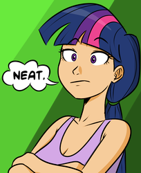 Size: 800x979 | Tagged: safe, artist:ashesg, artist:megasweet, color edit, twilight sparkle, human, g4, colored, humanized, neat, reaction image, solo