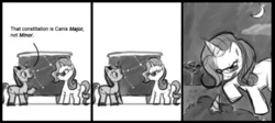 Size: 979x438 | Tagged: safe, artist:chrisboe4ever, rarity, twilight sparkle, pony, unicorn, g4, suited for success, comic, dialogue, female, glasses, implied murder, mare, monochrome, tree