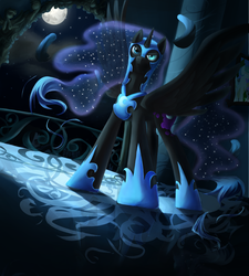 Size: 900x1000 | Tagged: safe, artist:aurarrius, nightmare moon, pony, g4, female, moon, night, solo