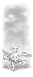 Size: 691x1585 | Tagged: safe, artist:changeunism, apple bloom, applejack, g4, accessory swap, apple bloom riding applejack, monochrome, ponies riding ponies, riding