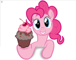 Size: 600x479 | Tagged: safe, artist:changeunism, pinkie pie, earth pony, pony, g4, breaking the fourth wall, cupcake, female, food, mare, simple background, smiling, solo, transparent background