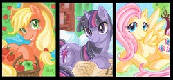 Size: 836x389 | Tagged: safe, artist:aiko-mustang, applejack, fluttershy, twilight sparkle, g4, appletwishy