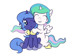 Size: 900x679 | Tagged: safe, artist:averagedraw, princess celestia, princess luna, alicorn, pony, g4, cewestia, cute, female, filly, foal, hug, missing accessory, simple background, sisters, smiling, transparent background, woona