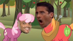 Size: 638x358 | Tagged: safe, big macintosh, cheerilee, earth pony, human, pony, g4, charles barkley, irl, male, photo, stallion, steve carell, youtube link