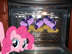 Size: 4000x3000 | Tagged: safe, artist:tess, pinkie pie, twilight sparkle, pony, g4, clone, irl, not salmon, oven, photo, pie, ponies in real life, vector, wat