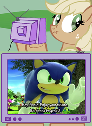 Size: 563x771 | Tagged: safe, applejack, earth pony, pony, g4, crossover, exploitable meme, liar face, liarjack, male, meme, sonic generations, sonic the hedgehog, sonic the hedgehog (series), tv meme