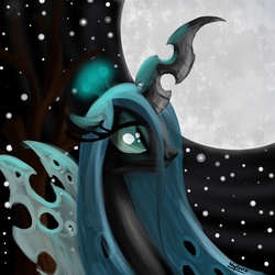 Size: 5000x5000 | Tagged: dead source, safe, artist:wojtovix, queen chrysalis, changeling, changeling queen, g4, absurd resolution, female, moon, night