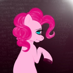 Size: 1000x1000 | Tagged: safe, pinkie pie, earth pony, pony, g4, chalkboard, female, hooves, solo