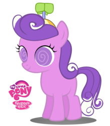 Size: 600x686 | Tagged: safe, artist:duelingroses, screwball, g4, blank flank, cute, filly, foal, hat, logo, my little pony logo, propeller hat, simple background, solo, swirly eyes, transparent background