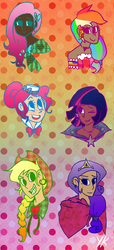 Size: 1000x2200 | Tagged: safe, artist:dotoriii, applejack, fluttershy, pinkie pie, rainbow dash, rarity, twilight sparkle, human, g4, dark skin, female, humanized, mane six