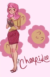 Size: 459x700 | Tagged: safe, artist:emmy, cheerilee, human, g4, cutie mark background, female, humanized, smiling, solo