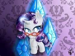 Size: 1600x1200 | Tagged: safe, artist:kinkyspree, rarity, pony, unicorn, g4, cutie mark background, diamond, female, glasses, glasses rarity, mare, rarity's glasses, solo