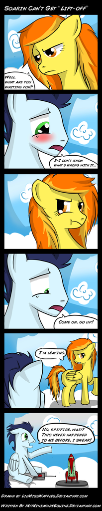 Safe Artist Lilmisswaffles Soarin Spitfire Blushing Comic Implied Derpibooru