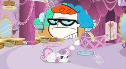 Size: 851x468 | Tagged: safe, sweetie belle, g4, daydream, dexter, dexter's laboratory, glasses, hub logo