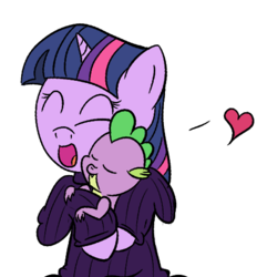 Size: 450x484 | Tagged: safe, artist:arrowshot, spike, twilight sparkle, g4, baby, clothes, cute, heart, spikelove, sweater