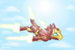 Size: 900x600 | Tagged: safe, artist:jrenon, pony, crossover, flying, iron man, marvel, ponified, solo