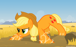 Size: 2560x1600 | Tagged: safe, artist:adiwan, applejack, earth pony, pony, fanfic:it's a dangerous business going out your door, g4, earth pony magic, female, frown, glare, gritted teeth, it happened, solo, stand firm