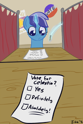 Size: 666x1000 | Tagged: safe, artist:tggeko, minuette, pony, unicorn, g4, gravity falls, male, parody, rigged election, tourist trapped, voting