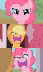 Size: 700x1182 | Tagged: safe, edit, edited screencap, screencap, applejack, pinkie pie, g4, party of one, face swap, flutterrage, you're going to love me