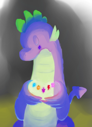 Size: 1053x1458 | Tagged: safe, artist:biggerponiverse, spike, g4, adult spike, cutie mark chronicles spike, elements of harmony, immortality blues, older, older spike