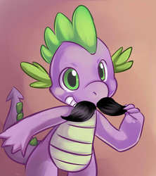 Size: 1092x1231 | Tagged: safe, artist:ende26, spike, dragon, g4, looking at you, male, moustache, smiling, solo