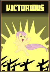 Size: 587x848 | Tagged: safe, artist:furryrex, fluttershy, pegasus, pony, g4, cheering, gun, poster, propaganda, silhouette, weapon