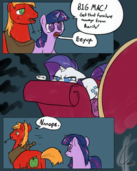 Size: 1600x2000 | Tagged: safe, artist:valcron, big macintosh, rarity, twilight sparkle, earth pony, pony, g4, comic, couch, fainting couch, male, mine!, nope, one word, stallion