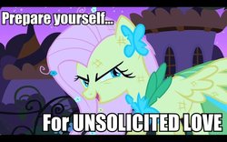 Size: 600x375 | Tagged: safe, fluttershy, pegasus, pony, g4, the best night ever, caption, clothes, dress, female, flutterrage, gala dress, mare, solo