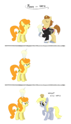 Size: 1600x2800 | Tagged: safe, artist:chibi95, carrot top, con mane, derpy hooves, donut joe, golden harvest, earth pony, pegasus, pony, unicorn, g4, mmmystery on the friendship express, comic, dialogue, female, male, mare, milkshake, muffin, simple background, stallion, transparent background
