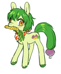 Size: 319x388 | Tagged: safe, artist:stunkies, artist:voyeurs, oc, oc only, carrot, food, mouth hold, simple background, turnip, turnip tail, white background