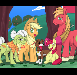 Size: 800x784 | Tagged: safe, artist:himanuts, apple bloom, applejack, big macintosh, granny smith, winona, earth pony, pony, g4, male, stallion