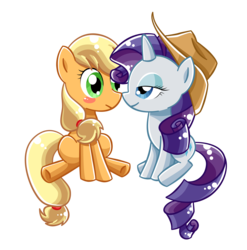 Size: 2732x2770 | Tagged: safe, artist:angier3741, applejack, rarity, earth pony, pony, unicorn, g4, female, high res, lesbian, mare, ship:rarijack, shipping, simple background, sitting, transparent background