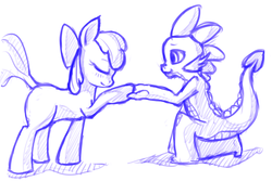 Size: 1161x776 | Tagged: safe, artist:sharpy, apple bloom, spike, g4, female, interspecies, male, marriage proposal, ship:spikebloom, shipping, straight