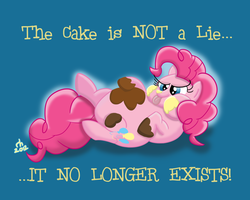 Size: 1024x819 | Tagged: dead source, safe, artist:ronaldhennessy, pinkie pie, earth pony, pony, g4, cake, chubby cheeks, fat, female, mare, pudgy pie, the cake is a lie, tongue out