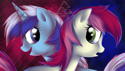 Size: 1580x905 | Tagged: safe, artist:cat-cly, minuette, roseluck, earth pony, pony, unicorn, g4, duo, female, mare