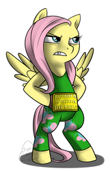 Size: 850x1320 | Tagged: safe, artist:cat-cly, fluttershy, pegasus, pony, g4, badass, bipedal, clothes, female, flutterbadass, mare, scowl, solo, wrestling