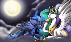 Size: 1880x1124 | Tagged: safe, artist:cat-cly, princess celestia, princess luna, alicorn, pony, g4, duo, female, mare, s1 luna, sisters