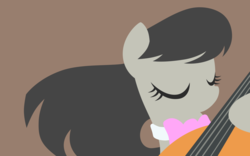 Size: 2400x1500 | Tagged: safe, artist:gingermint, artist:icekatze, octavia melody, earth pony, pony, g4, bowtie, brown background, cello, eyes closed, female, hooves, lineless, mare, minimalist, musical instrument, simple background, solo, wallpaper