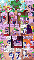 Size: 850x1507 | Tagged: safe, artist:fadri, daisy, flower wishes, lily, lily valley, rarity, roseluck, spike, sunshower raindrops, twilight sparkle, twinkleshine, comic:and that's how equestria was made, g4, bait and switch, comic, flower trio, shocked, the flank anomaly