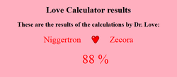 Size: 666x293 | Tagged: safe, zecora, oc, oc:niggertron, g4, love calculator, shipping, text, wtf