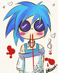 Size: 320x400 | Tagged: safe, artist:sunstice, dj pon-3, vinyl scratch, human, g4, blood, female, humanized, nosebleed, solo