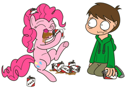 Size: 900x641 | Tagged: safe, artist:kukimao, pinkie pie, earth pony, human, pony, g4, crossover, edd gould (eddsworld), eddsworld